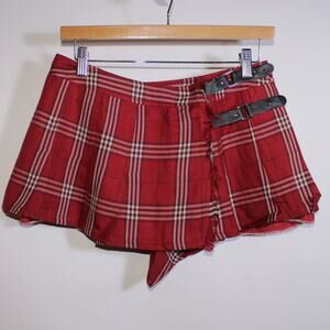Y2K Knight Bridge Red Plaid Mini Skirt With Belt Buckles Size S